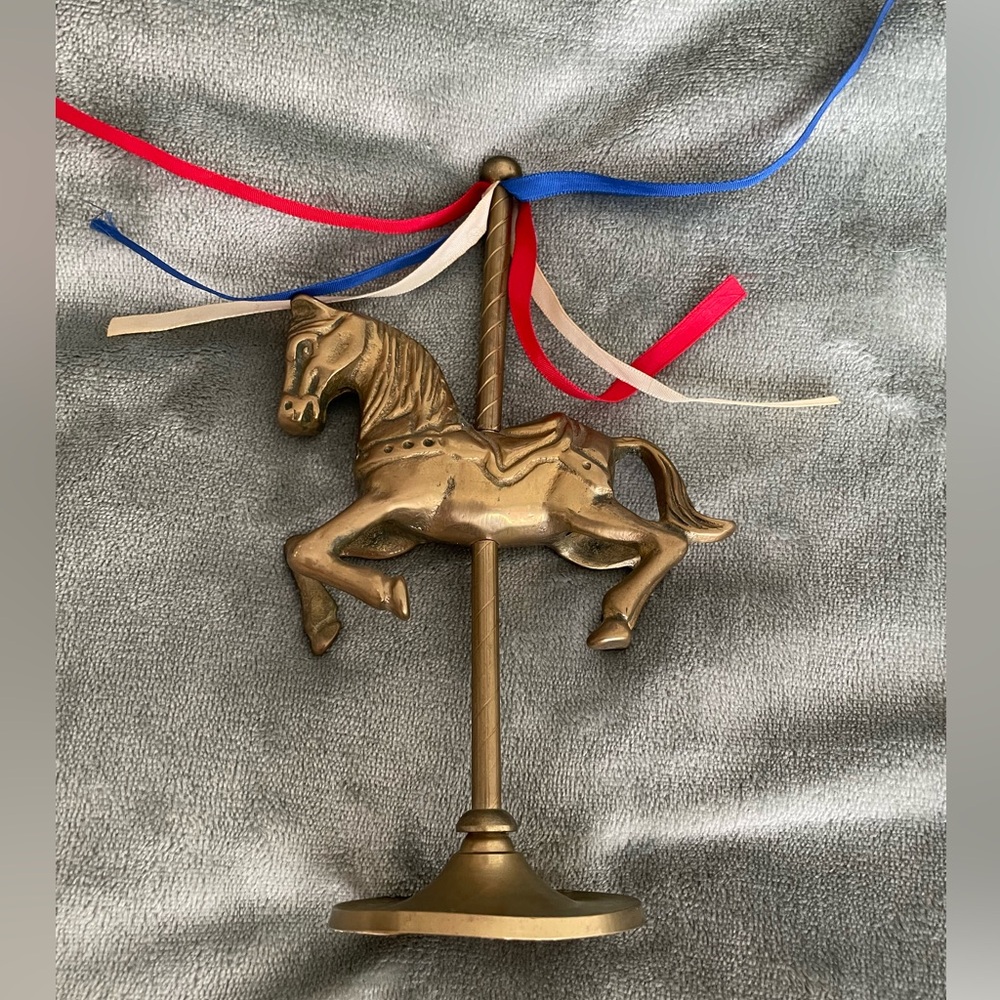 Brass metal Flying carousel horse with ribbons